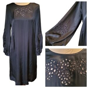 White Company White Label Black Romantic Goth Old Money Eyelet Dress 8 Pockets